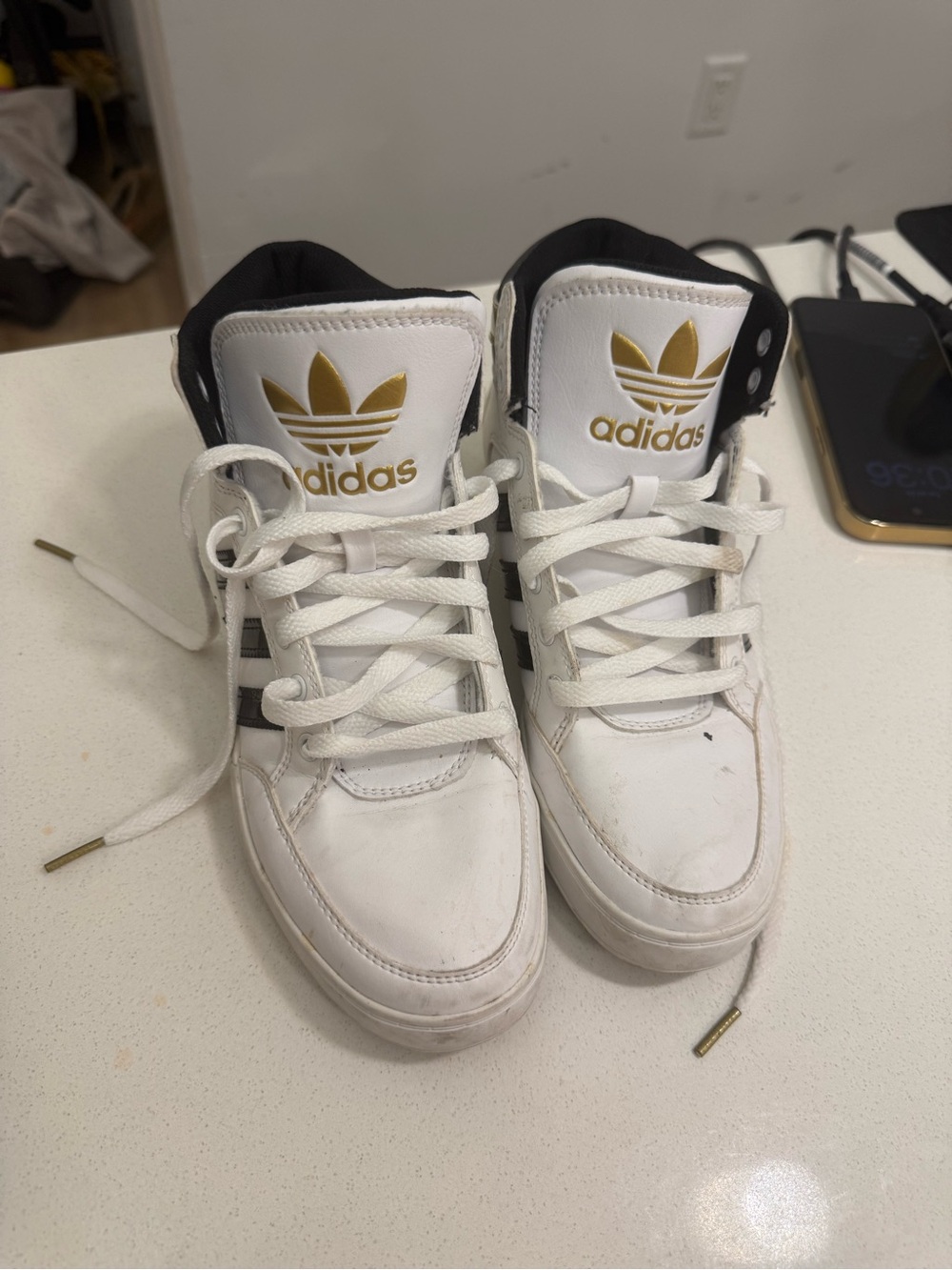 adidas women White High-Top Sneakers with Gold Logo